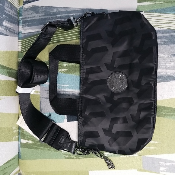 Kipling Minta Shoulder Bag In Black Printed K Pattern - Picture 1 of 13